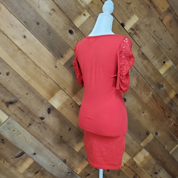 Forever 21 Red Bodycon Dress with Lace Sleeves - Picture 5 of 8